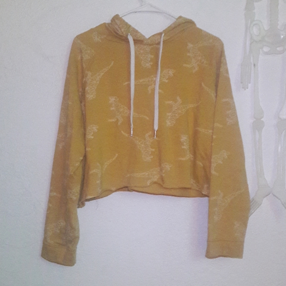 Geometric dinosaur hoodie t-rex mustard cropped